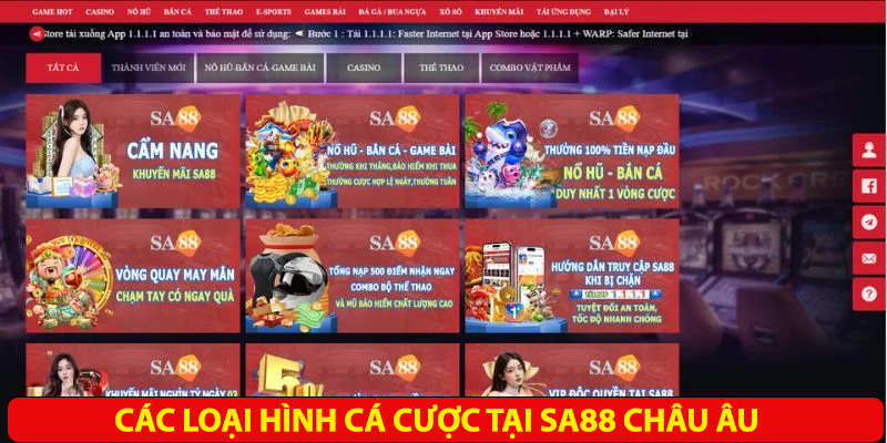 Các loại hình cá cược tại Sa88